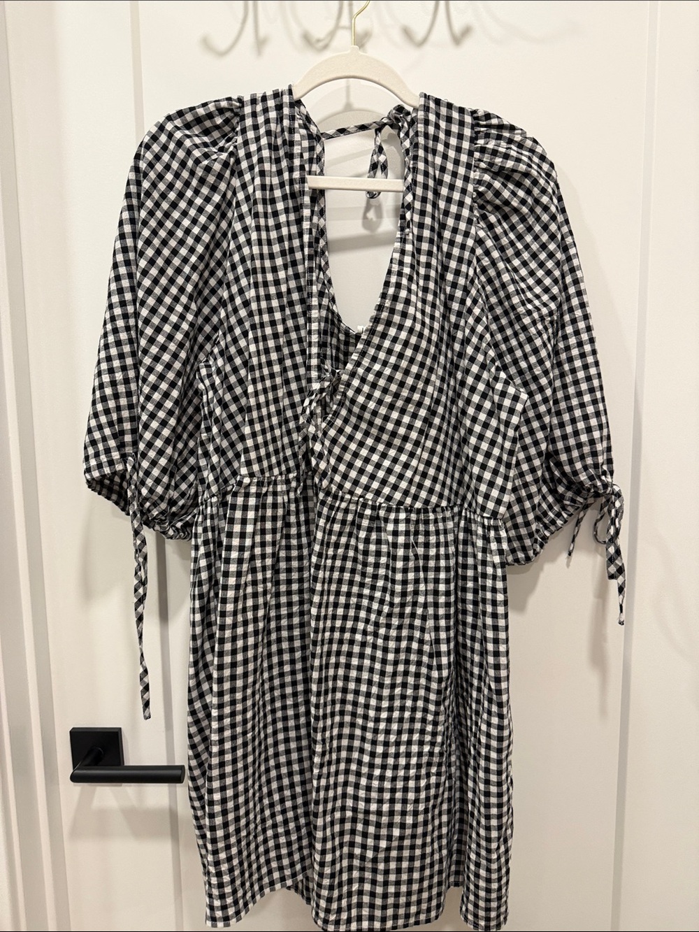 Showpo Black & White Gingham Tie-Back Midi Dress